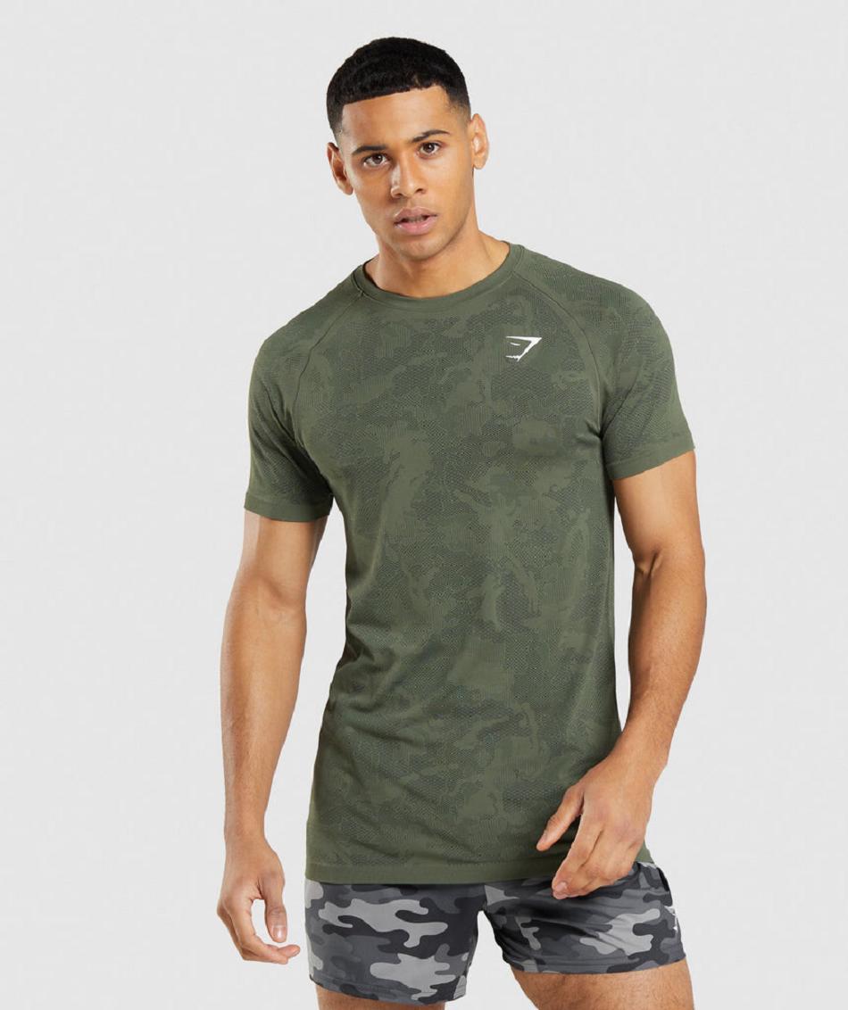 T Shirts Gymshark Geo Seamless Hombre Verde Oliva Negras | CO 3268JPQ